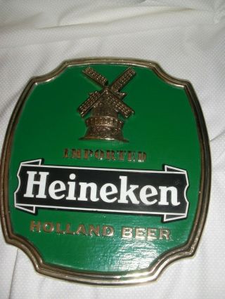 Vintage Green Heineken Imported Holland Beer Easel Back Hard Plastic Bar Sign
