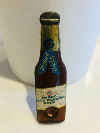 Pabst Blue Ribbon Shaped Figural Metal Beer Bottle Opener 4.  25 " Vintage Barware