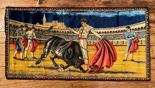 Vintage Spanish Matador Bullfight Tapestry Rug Made In Italy 19.  5 X 38.  5 Inch