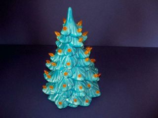 Vintage Ceramic Christmas Tree 10 " Tall Blue With Yellow Lights