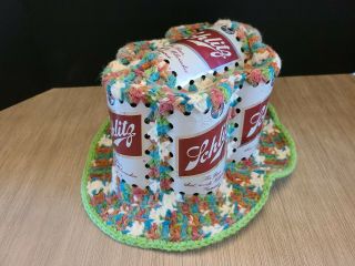 Vintage 70s Schlitz Beer Can Hat Crochet Bucket Hat