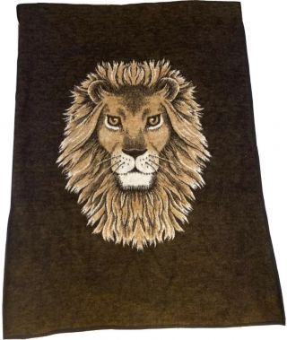 Vintage Acryl Velours LION Reversible Blanket 72”x 54” Brown & Cream 2