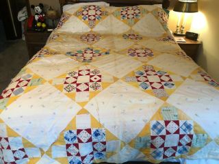 Vtg Hand Pieced Tied Vintage Fabric Quilt Repair Stacker Or Cutter 87 X 68 " L