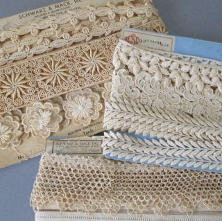 3 Bolts Vintage French Lace Guipure Embroidered Trims 3/4 " - 2 1/4 " Wide Dolls