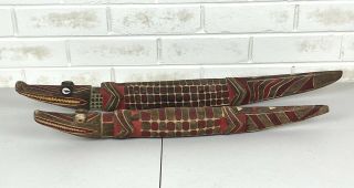 Vintage Hand Carved Wooden Crocodile Totems - Papua Guinea Indonesia
