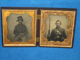 Civil War 1/6 Plate Double Ambrotype Image Of The Same Infantry Soldier With “co