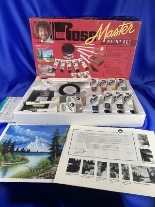 Vintage 1993 Bob Ross Master Paint Set W/ Vhs - Brushes - Paints