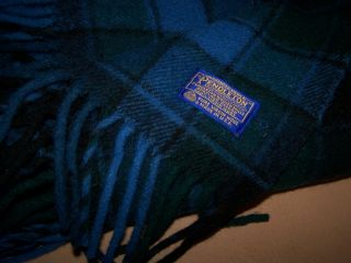 Vintage Pendleton Blue Wool Throw Blanket With Fringe