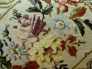 Vintage Wool Needlepoint Floral Throw Pillow French Country Hand Made Velvet Tri 3