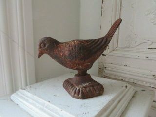 Fabulous Old Vintage Cast Iron Metal Bird Statue Rusty With Patina