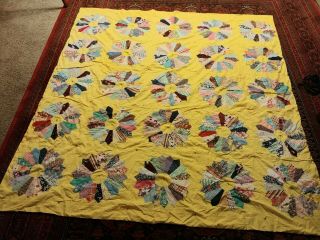 Vintage Hand Stitched Dresden Plate Quilt Top 80” X 72” Next Day