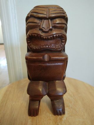 Mid Century Modern Hawaiian Hand Carved Wood Tiki Man Statue Figurine