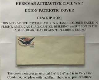 Civil War Eagle American Flag " E Pluribus Unum " Ribbon Union Patriotic Cover Vf