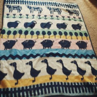 Vintage Crown Crafts Acrylic Blanket Farm Animals 60x80 Shape Multicolored