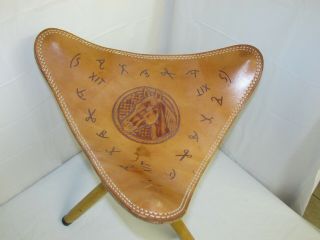 Vintage Chambers Pheonix Hand Tooled Leather Tripod Stool - For Camp Fish Décor