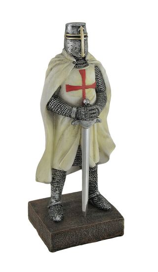 Zeckos Medieval Templar Knight In Battle Holding Sword Armor Statue