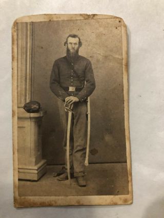 Michigan Civil War Cdv Armed Cavalry Soldier From Coldwater Mi Sword Kepi