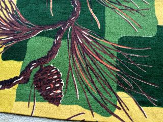 Vintage Mid Century Barkcloth Cotton Fabric Pine Cones Branches Valance Remnant