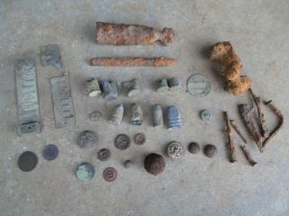 37 Dug Virginia Civil War Relic Group - Buttons,  Coins,  Bullets,  Harmonica,  Spencers