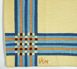 Set 4 Vtg 70s Vera Neumann Tan Blue Brown Stripe Plaid Fabric Dinner Napkins Mcm