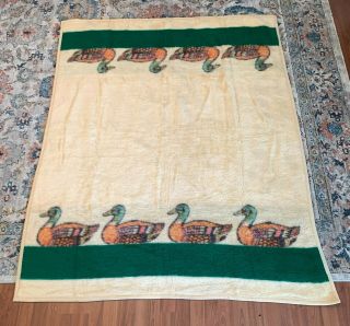 Vintage Biederlack Throw Blanket Mallard Ducks Hunting Cabin Made In Usa 73 " X57 "