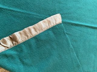Vintage 100 Wool Blanket Satin Trim Green 57 " X 77 " Twin Wool Blanket