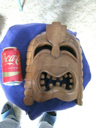 Mid Century Vintage Hand Carved Wood Polynesian Tiki Mask12 " X 8 " X 2 1/2 "