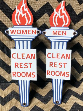 Vintage Porcelain Mens Women’s Restroom Gas And Oil Sign Standard Oil