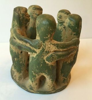 Mayan Aztec terra cotta folk art pottery - circle of friends 5 - candle holder 7 