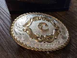 Vintage Montana Silversmiths Cowboy Western Belt Buckle Initial C Monogram NIOB 3