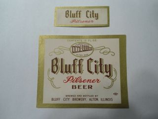 2 Piece Bluff City Beer Bottle Label Alton Ill
