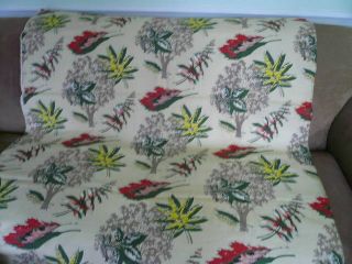 Vintage Mid - Cen Florida Print Bark Cloth Upholstery Fabric 2 Yards X 45” Wide