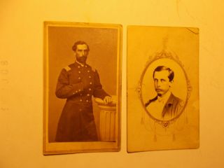 Two Civil War Officers Cdv Photos With Notes & 1861 Date Cpt Thurber & Col.  Heg.