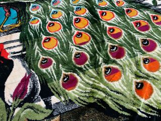 7x4 FOOT Vintage Velvet Peacock Tapestry LEBANON Rug Wall Hanger BIRDS HUGE 3