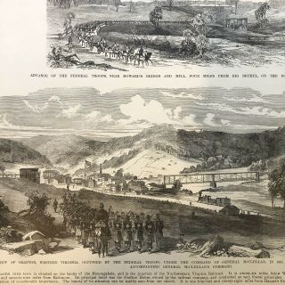 Grafton Virginia Civil War General George B.  Mcclellan 1861 Hw Sketch Print