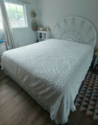 Vintage White Cotton Chenille Bedspread Blanket 100 