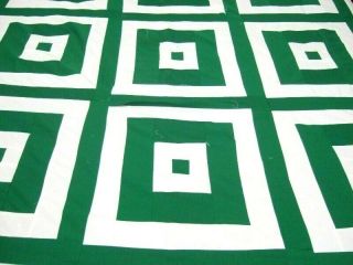 Vintage Handmade Green and White Squares Pattern Quilt Top 3