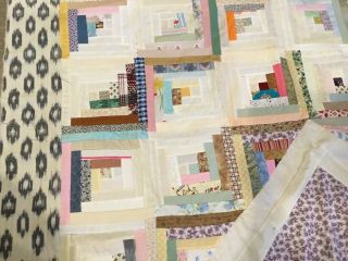 Patchwork Quilt Top,  Log Cabin, .  Hand Made,  Calico Prints,  Purple Floral,  Multi 3