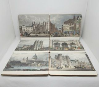 Vintage Lady Clare Board Placemats London Scenes Felt Backed Set Of 6,  9 " X 8 "