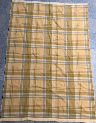 Vintage Shades Of Gold Yellow And Gray Plaid 100 Wool Blanket
