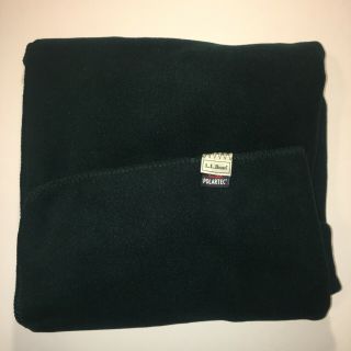 Vintage Ll Bean Polartec Fleece Full Size Green Throw Blanket 58x63” Made In Usa