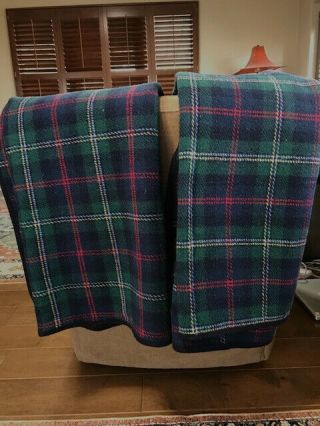 (2) Tartan Plaid 100 Wool Throw Blankets - 50x60