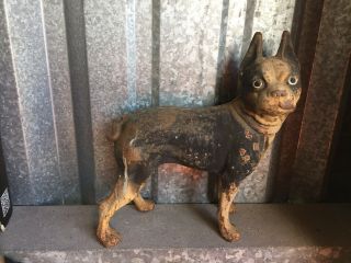 Vintage Hubley Boston Terrier Dog Cast Iron Bank Door Stopper 10 " Tall