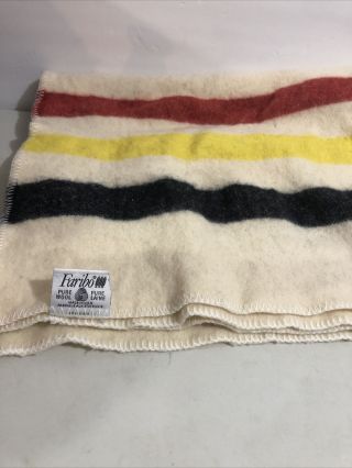 Vintage Wool Faribo Blanket 3 Stripe Hudson Bay Style Cabin Camping Or Lodge