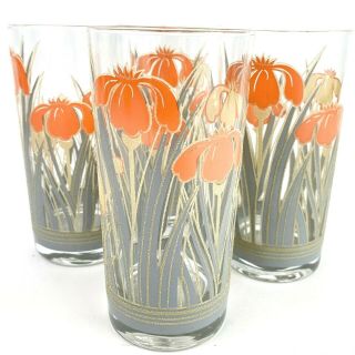Vintage Culver Peach Iris Ice Tea Drinking Glass Set Of 4 Sugared Embossed