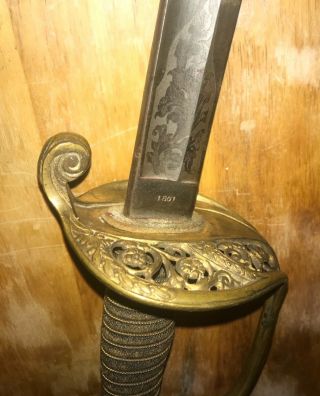 1850 US Civil War Sword Foot Officer ' s Sword Dated 1861 Tiffany & Co 3