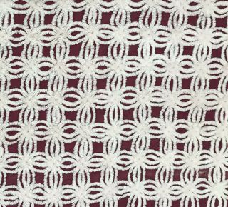 Vintage Queen Chenille Quilt Bedspread Linen Maroon With White Icing 88 " X 98 "