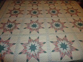 Vintage Arch Hand Stitched 8 Point Star Cotton Patchwork Quilt 86 X 86