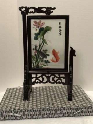 Chinese Handmade Suzhou Embroidery Screen (With Stand/Decorative box) - FISH 2