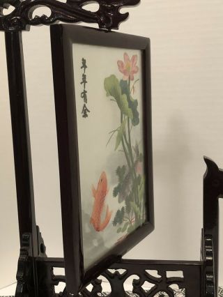 Chinese Handmade Suzhou Embroidery Screen (With Stand/Decorative box) - FISH 3